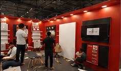 Golstar stall under construction at LED Expo Mumbai, built by Story Design