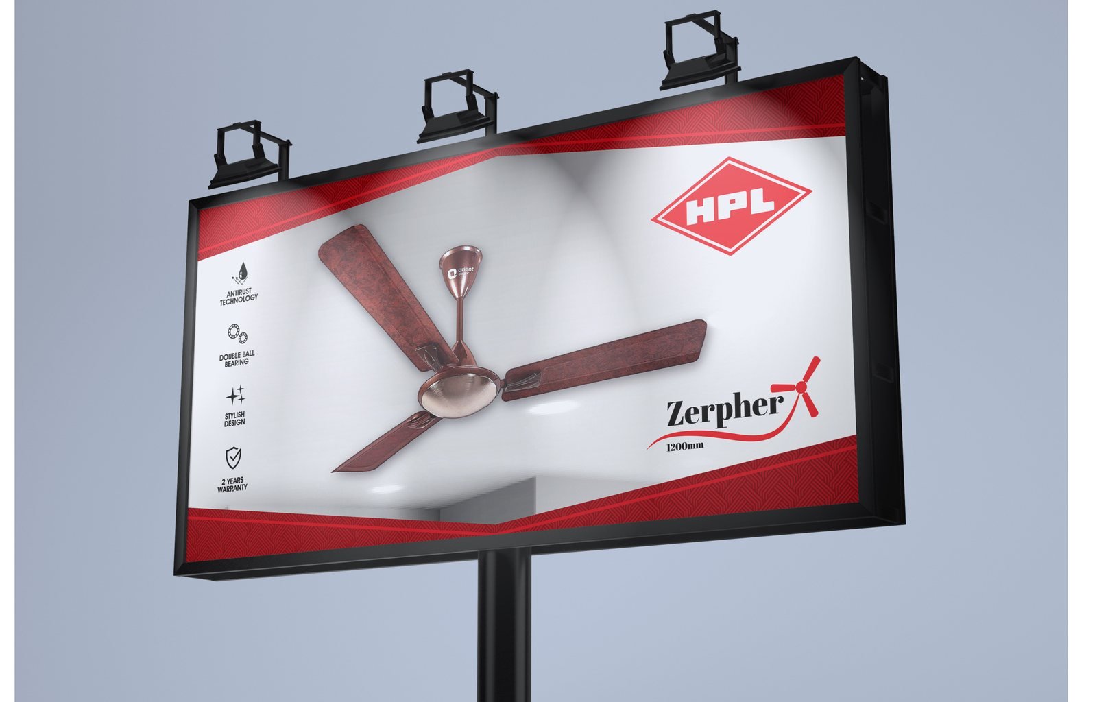 HPL Zerpher ceiling fan hoarding by Story Design