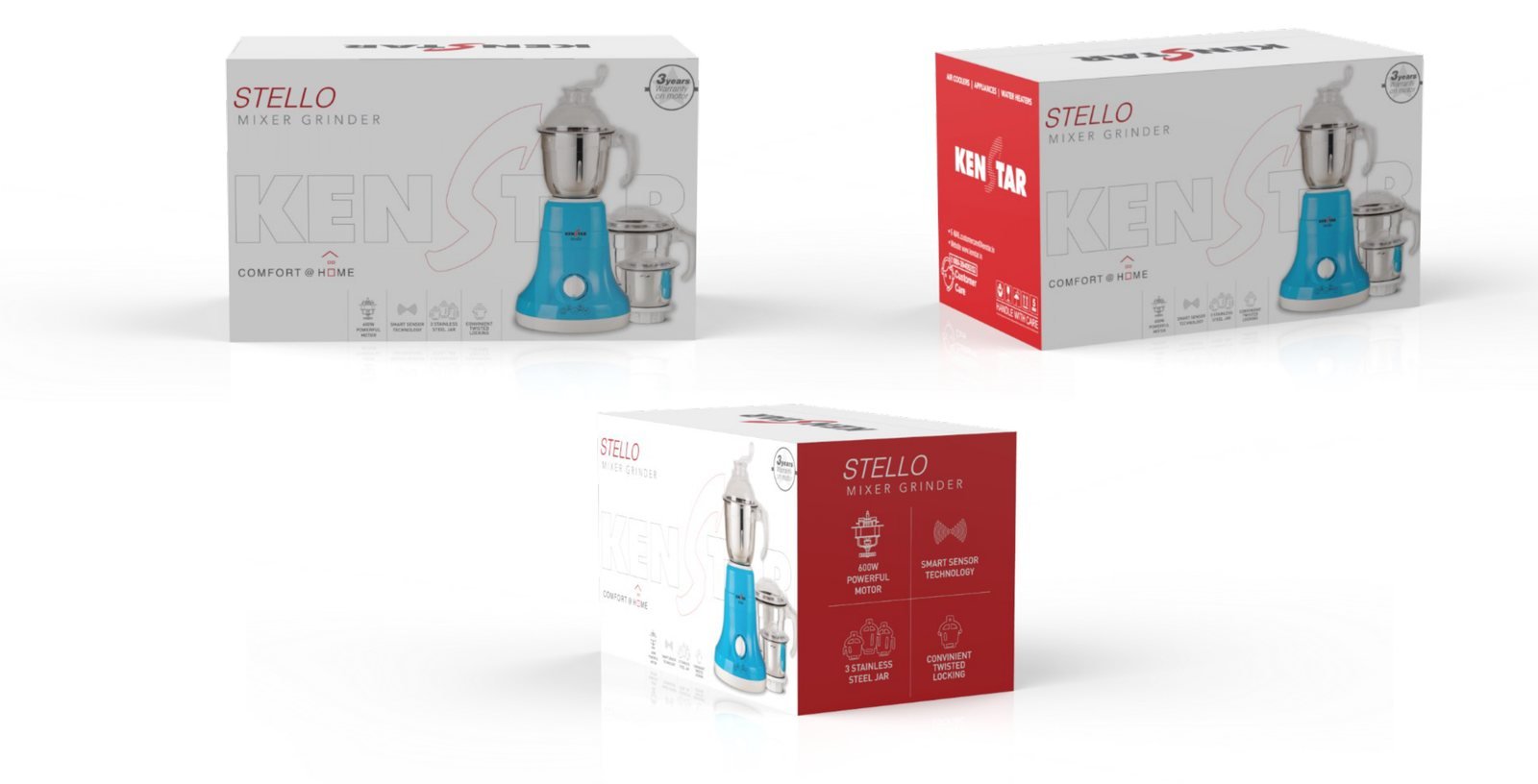 Kenstar Stello mixer grinder packaging concepts by Story Design