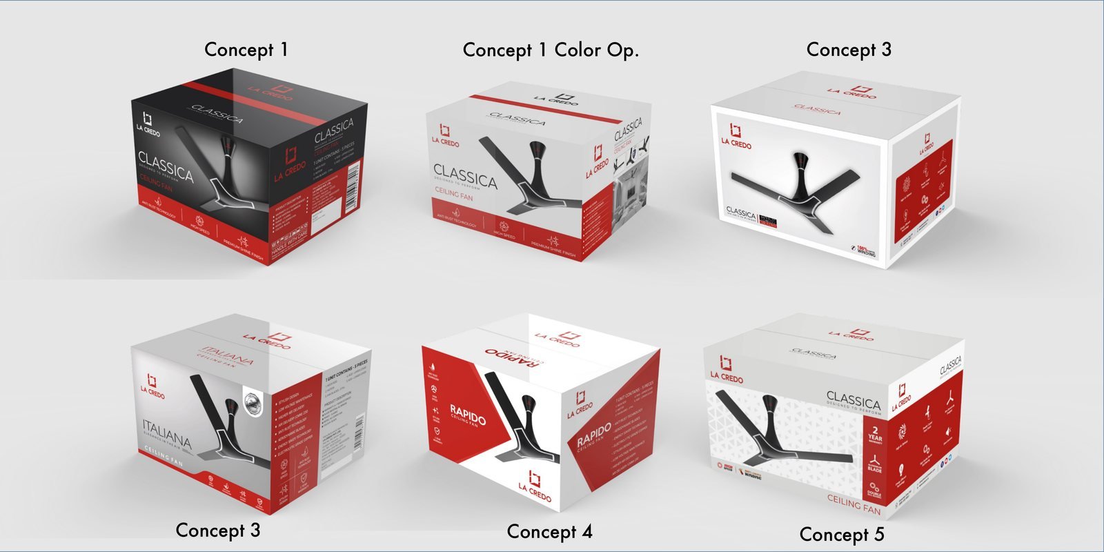 Five packaging concepts for La Credo ceiling fans by Story Design