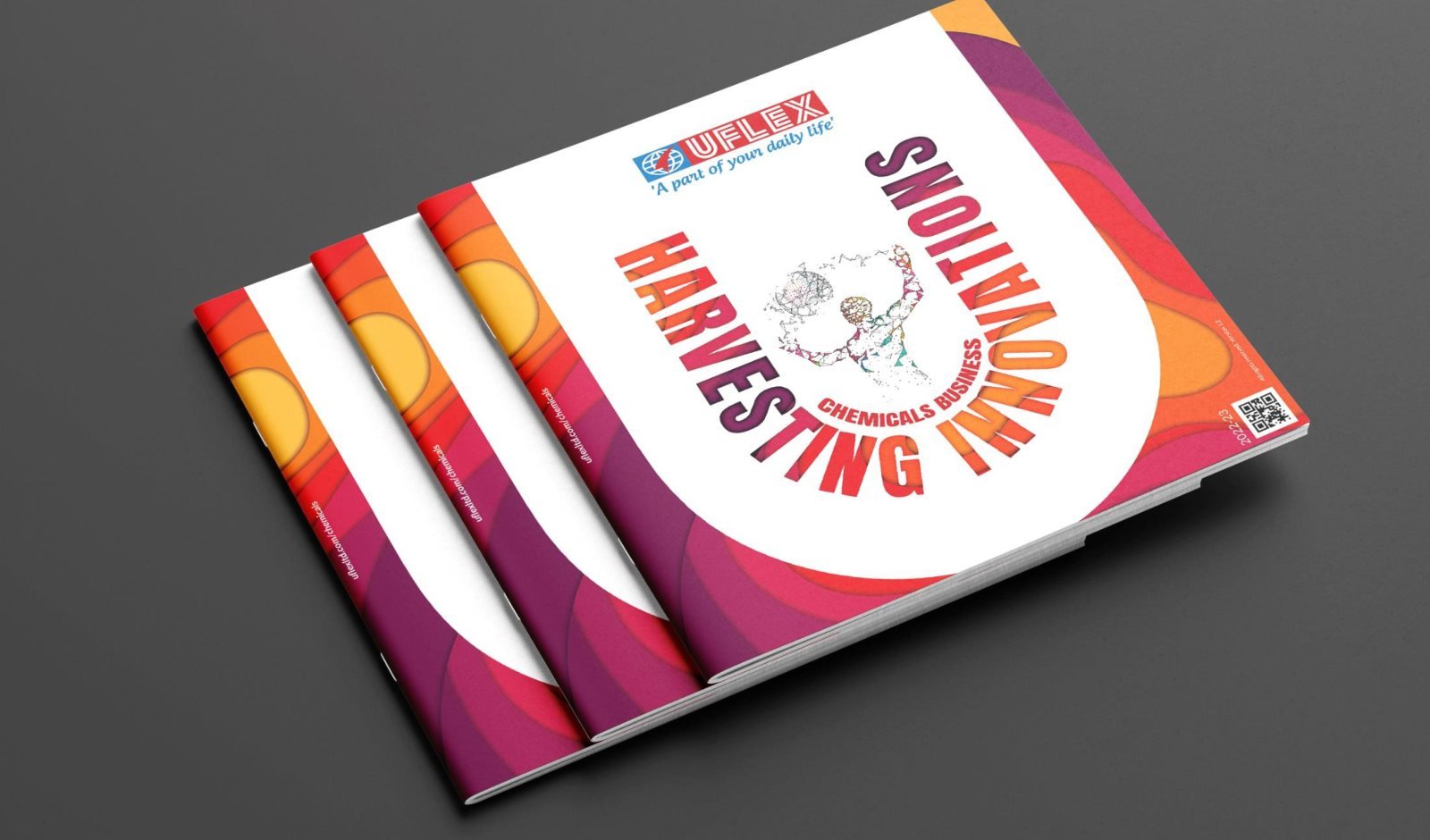 UFLEX chemicals brochure cover by Story Design, 'Harvesting innovations'